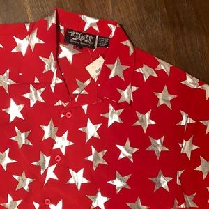 Dragonfly silver stars Hawaiian camp shirt L
